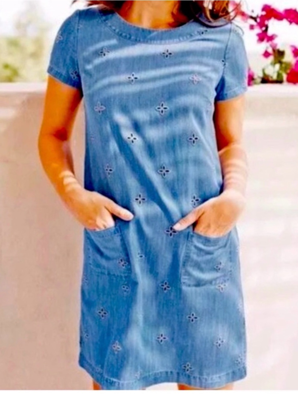 Boden Blue Chambray Eyelet Shift Dress
